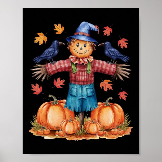 Scarecrow Autumn Hello Fall Pumpkin Thanksgiving H Poster (Vorne)