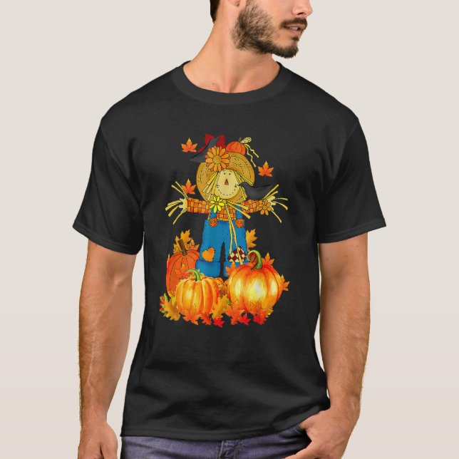 Scarecrow Autumn Hello Fall Pumpkin Thanksgiving H T-Shirt (Vorderseite)