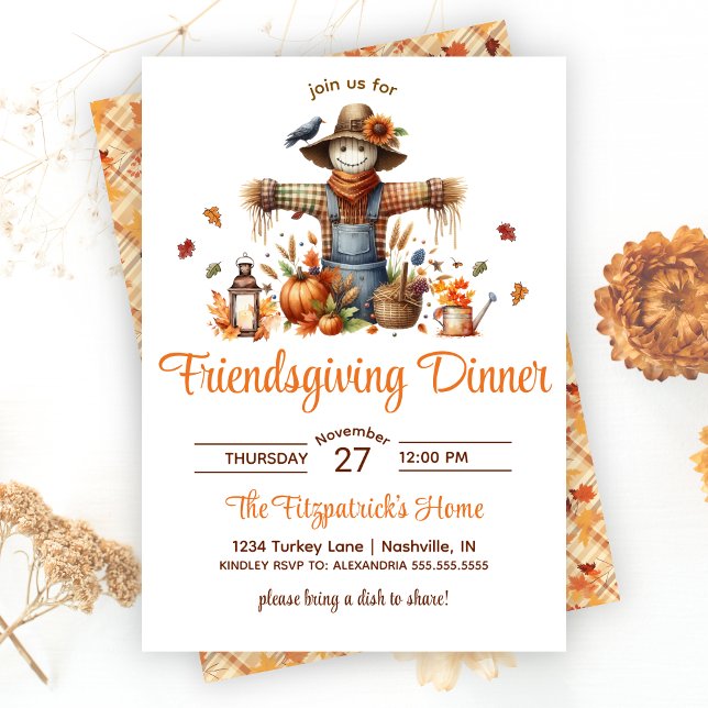Scarecrow Friendsgiving Fest Erntedank Dinner Einladung (Scarecrow Friendsgiving Feast Thanksgiving Dinner Invitation)