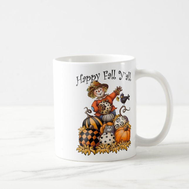 Scarecrow Happy Fall Y'all Pumpkin Erntedank Ha Kaffeetasse (Rechts)