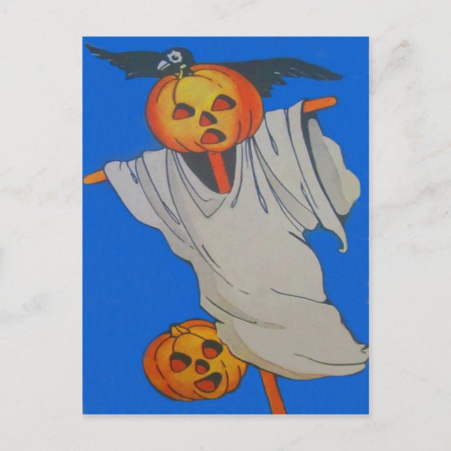 Scarecrow Jack O' Lantern Pumpkin Ghost Postkarte (Vorderseite)