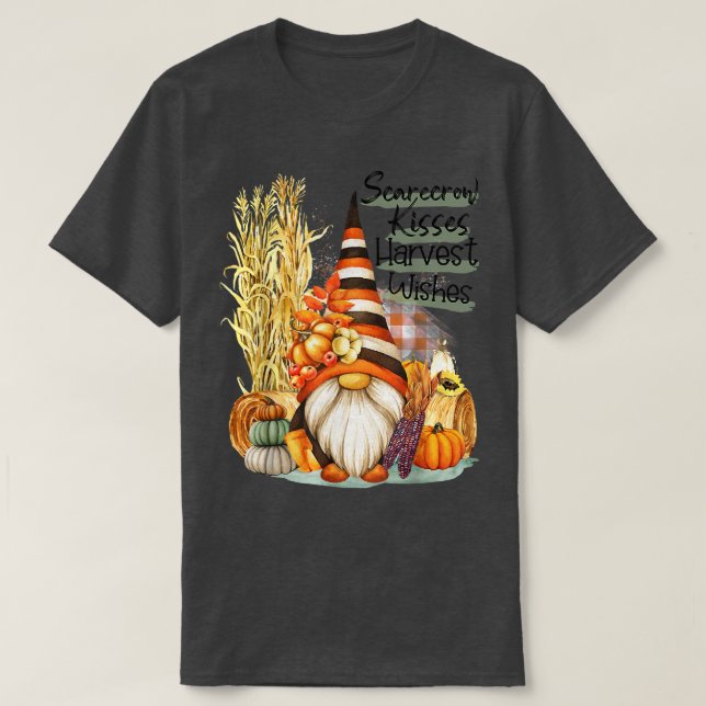 Scarecrow Kisses Harvest wünscht Gnome Pumpkin Tha T-Shirt (Design vorne)