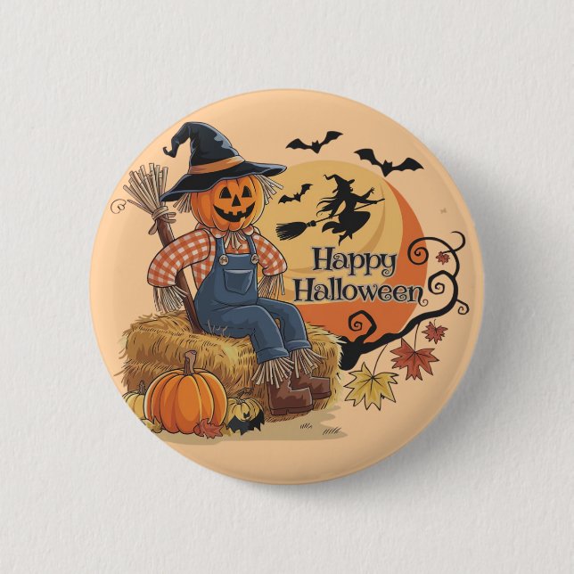 Scarecrow Pumpkin Halloween Rustic Vibes Art Button (Vorderseite)