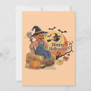 Scarecrow Pumpkin Halloween Rustic Vibes Art Feiertagskarte