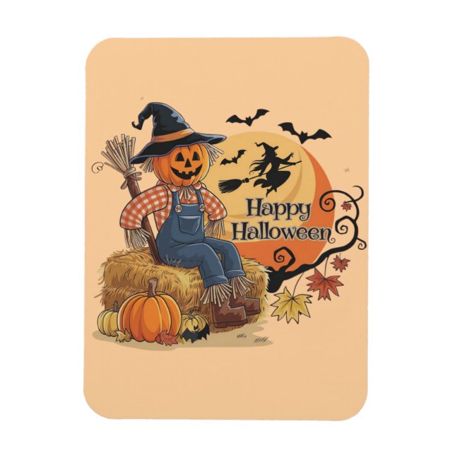 Scarecrow Pumpkin Halloween Rustic Vibes Art Magnet (Vertikal)