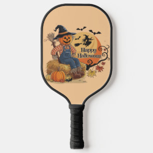 Scarecrow Pumpkin Halloween Rustic Vibes Art Pickleball Schläger