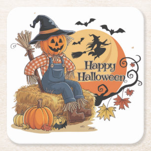 Scarecrow Pumpkin Halloween Rustic Vibes Art Rechteckiger Pappuntersetzer