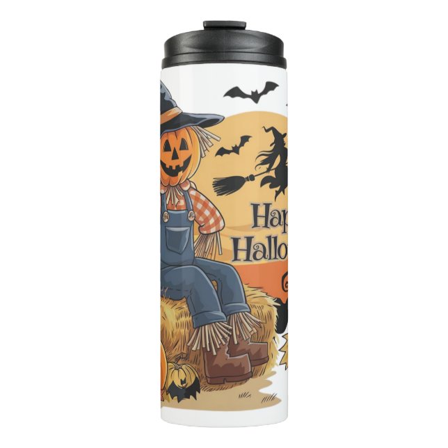 Scarecrow Pumpkin Halloween Rustic Vibes Art Thermosbecher (Vorderseite)