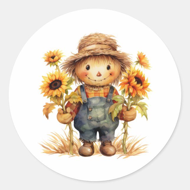 Scarecrow Sonnenblume Runder Aufkleber (Vorderseite)