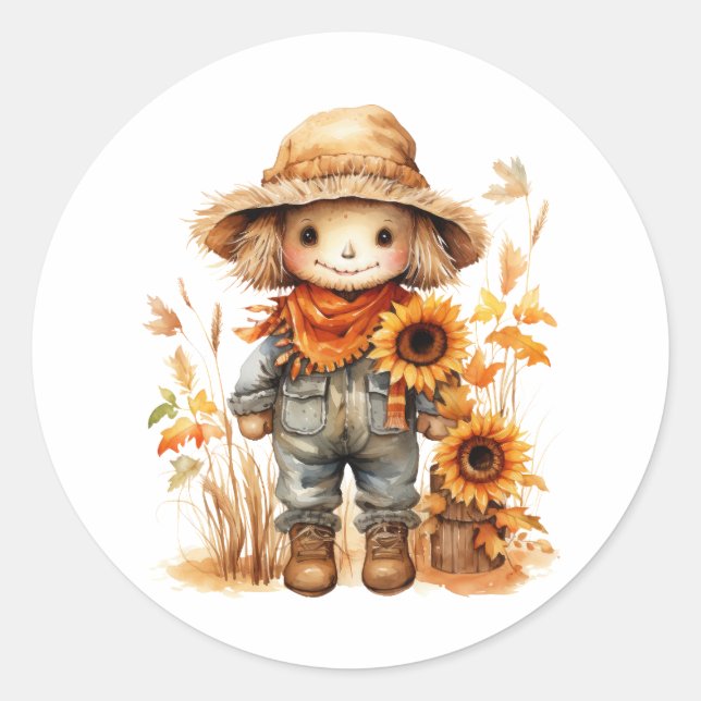 Scarecrow Sonnenblume Runder Aufkleber (Vorderseite)