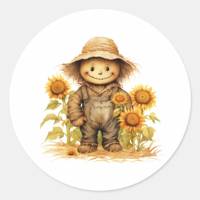 Scarecrow Sonnenblume Runder Aufkleber (Vorderseite)