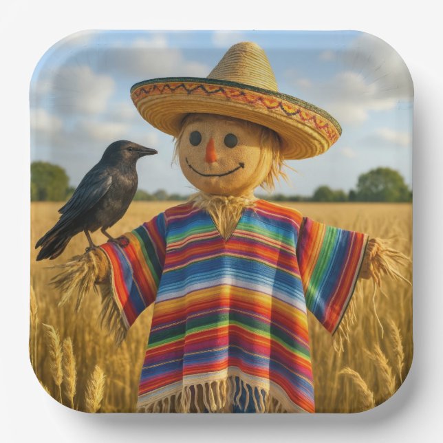 Scarecrow Wearing a Sombrero and Poncho Pappteller (Vorderseite)