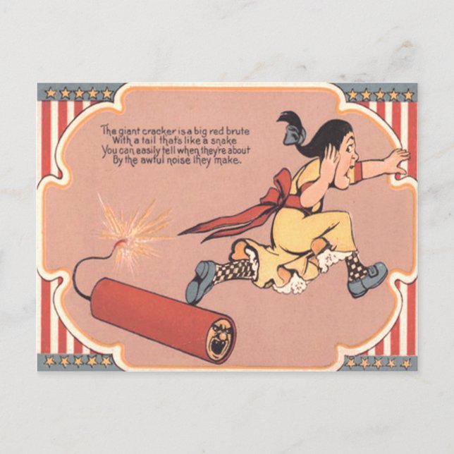 Scared Girl Firecracker Fireworks Postkarte (Vorderseite)