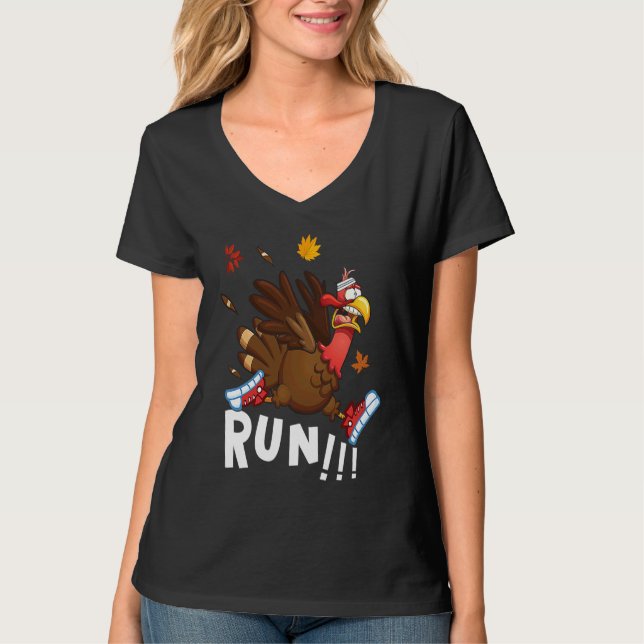 Scared Turkey Run  Thanksgiving Running Turkey Tro T-Shirt (Vorderseite)