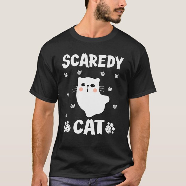 Scaredy Cat Spooky Ghost Kitten Kitty Cat Hallowee T-Shirt (Vorderseite)