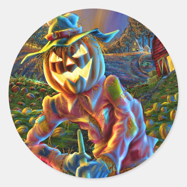ScareJack O Lantern Scarecrow Runder Aufkleber (Vorderseite)