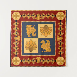 Scarf mit goldgelben Löwen. Separate Elemente Wandteppich