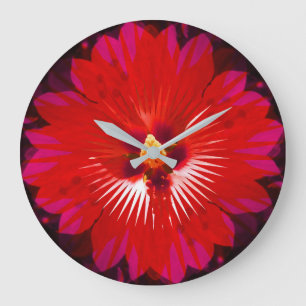 "Scarlet Bloom: Roter Hibiskus Kaleidoskop" Große Wanduhr