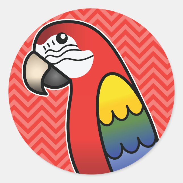 Scarlet Cartoon Macaw Parrot Bird Runder Aufkleber (Vorderseite)