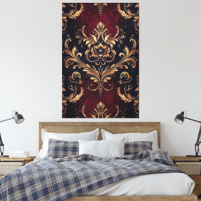 Scarlet & Gold Barock Leinwanddruck (Insitu (Schlafzimmer))