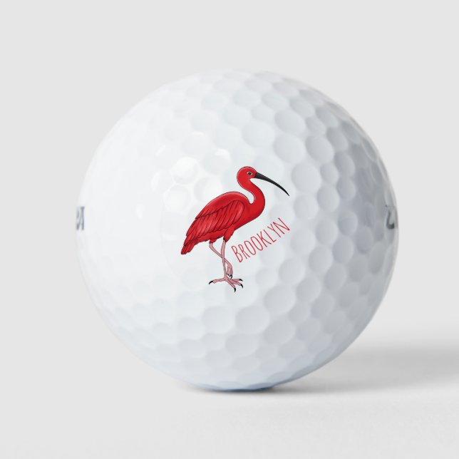 Scarlet ibis bird Cartoon Golfball (Vorderseite)