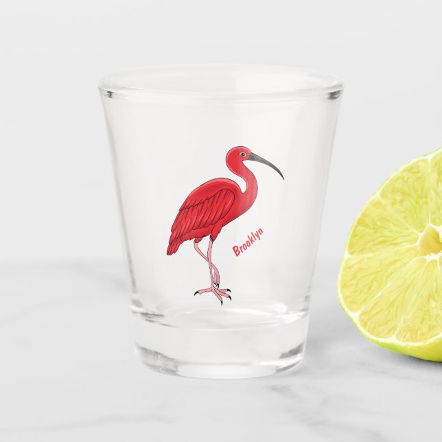 Scarlet ibis bird Cartoon Schnapsglas (Vorderseite)