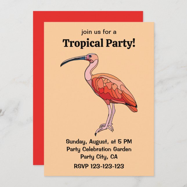 Scarlet Ibis Bird Tropical Party Einladung (Vorne/Hinten)