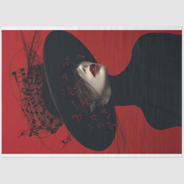 Scarlet Lady in Black Musiknotens Decoupage Seidenpapier (Vorderseite)