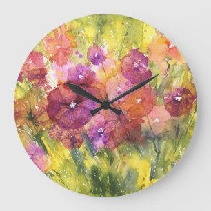 Scarlet Lilac: Vintag Garden Wasserfarbe. Große Wanduhr