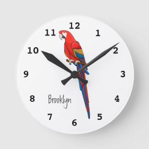 Scarlet macaw parrot cartoon illustration runde wanduhr