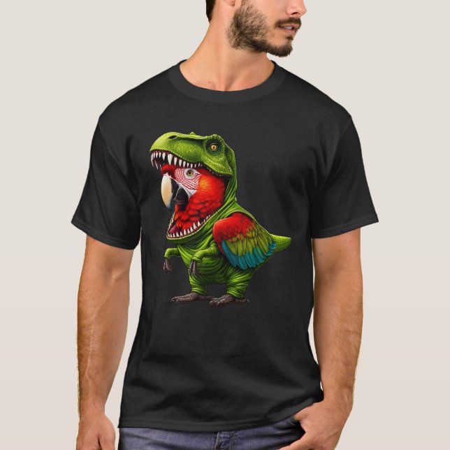 Scarlet Macaw Parrot mit Dinosaurier-Outfit T-Shirt (Vorderseite)