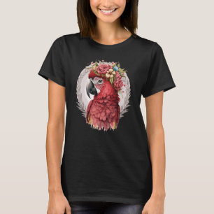 Scarlet Macaw Parrot Watercolor Blume Crown T-Shirt