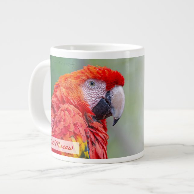 Scarlet Macaw Psalm 91:4 KJV Jumbo-Tasse (Vorderseite Links)