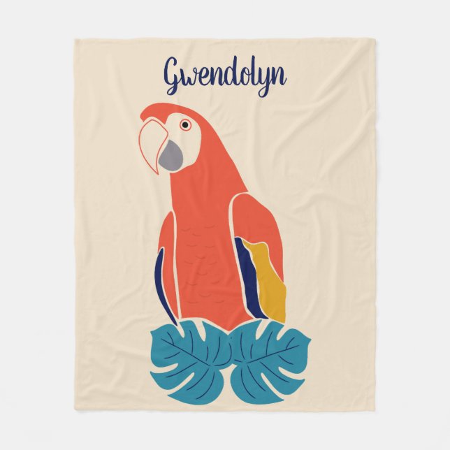 Scarlet Macaw Red Bird Personalisiert Fleecedecke (Vorderseite)