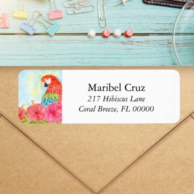 Scarlet Macaws and Pink Hibiscus Return Address (Von Creator hochgeladen)