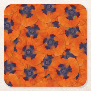 Scarlet Orange Poppy Nahtloses Muster Rechteckiger Pappuntersetzer