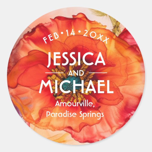 Scarlet Petal Elegante Runder Aufkleber (Vorderseite)