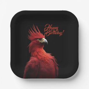 Scarlet Phoenix Sits stolz auf Geburtstag Pappteller