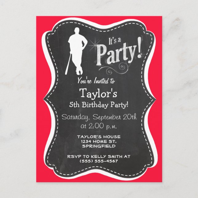 Scarlet Red Baseball; Softball Einladungspostkarte (Vorderseite)