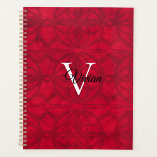 Scarlet Red Batik Elegante Monogram Name Planner Planer