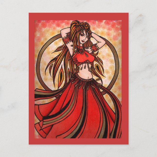 Scarlet red Belly Dancer Postcards Feiertagspostkarte (Vorderseite)