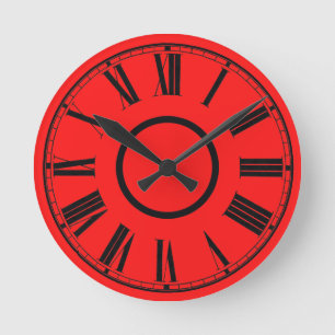 Scarlet Red Clock Weathered Effect Roman Numbers Runde Wanduhr