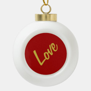 Scarlet Red Gold Colors Liebe Hochzeitkalligrafie Keramik Kugel-Ornament