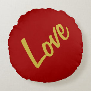 Scarlet Red Gold Colors Liebe Hochzeitkalligrafie Rundes Kissen