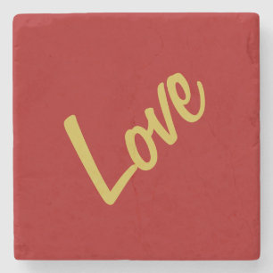 Scarlet Red Gold Colors Liebe Hochzeitkalligrafie Steinuntersetzer