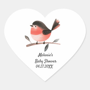 Scarlet Robin auf Branch Woodland Bird Baby Dusche Herz-Aufkleber