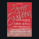 Scarlet Rose Gold Glitzer Typografie Sweet 16 Einladung<br><div class="desc">Dieses moderne und mädchenhafte Sweet 16 lädt das elegante und trendige Geburtstagsmädchen zum Entspannen ein. Es zeichnet sich durch ein hübsches und glamouröses Imitat bedruckte Rose Gold Funkeln Glitzer Sequin und Flammenskel rot ombre Farbverlauf. Es zeigt auch Rose Gold funkelnd Glitzer, "16 . Geburtstag" Pinseltypografie. Das elegante und stilvolle Design-Thema...</div>