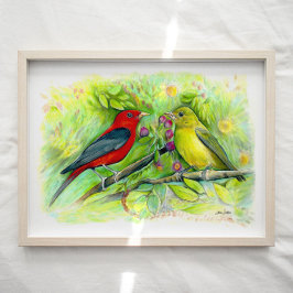Scarlet Tanager Birds Aquarell Kunst, Dichtung und Poster