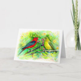 Scarlet Tanagers Aquarell Happy Birthday Karte