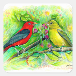 Scarlet Tanagers Bird Art Quadratischer Aufkleber